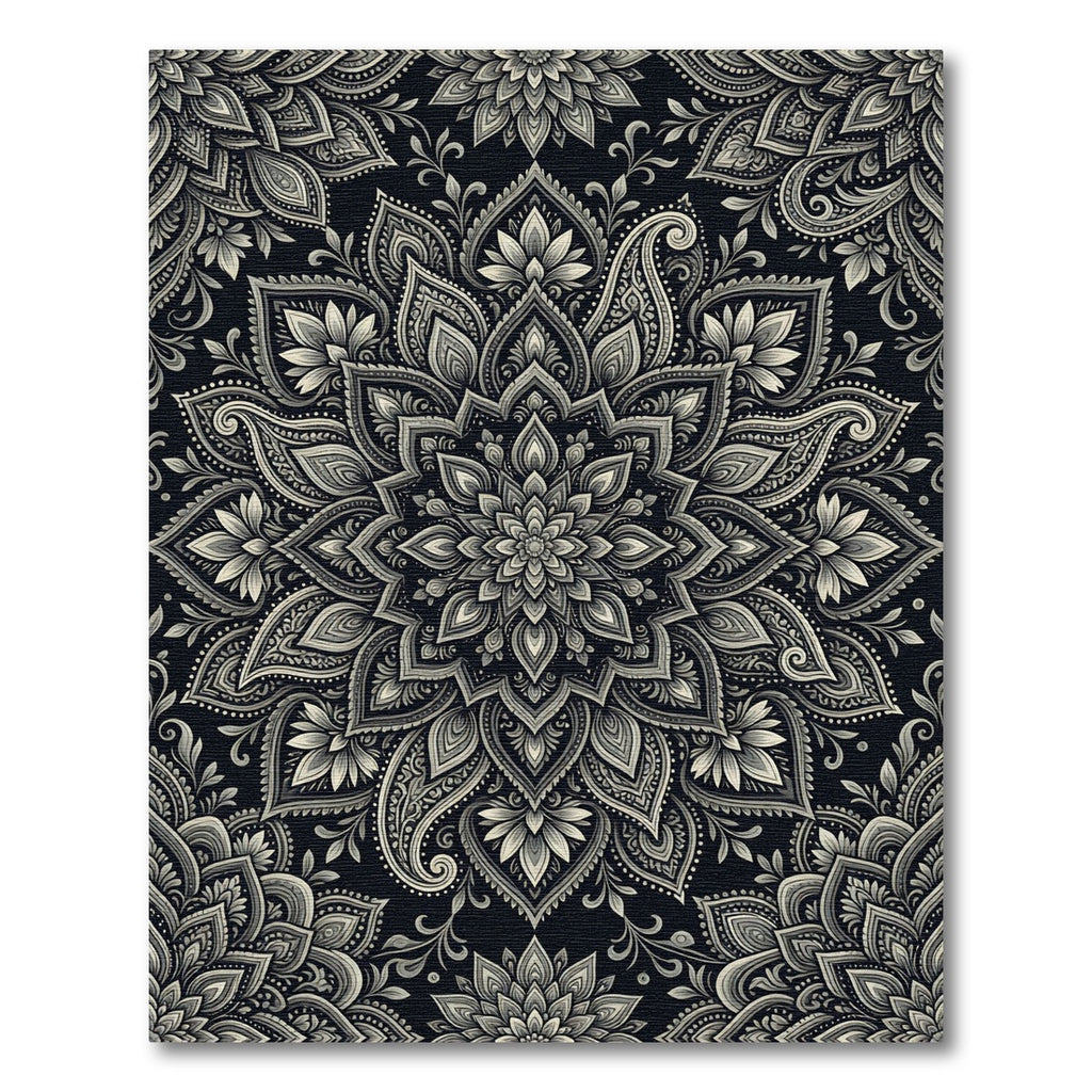 Monochrome Mandala Paisley Floral Medallion Rug