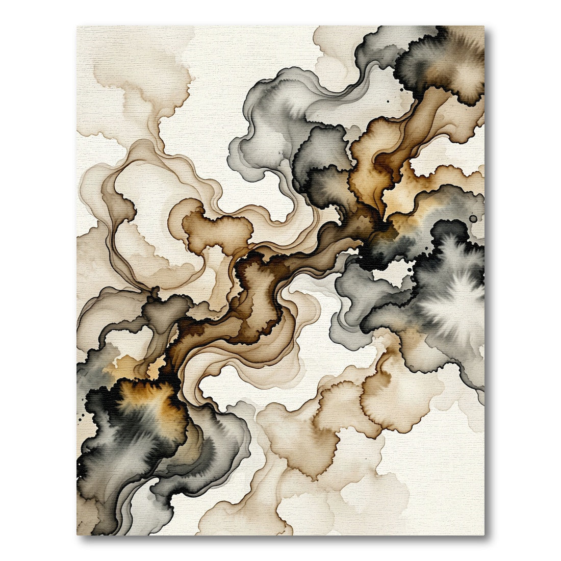 Earthy Brown Ink Wash Waves Rug