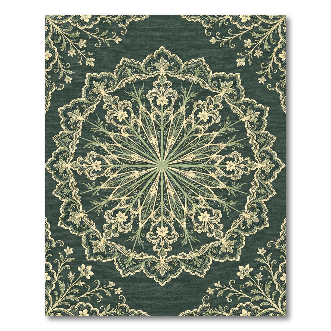 Emerald Lace Mandala Floral Medallion Rug