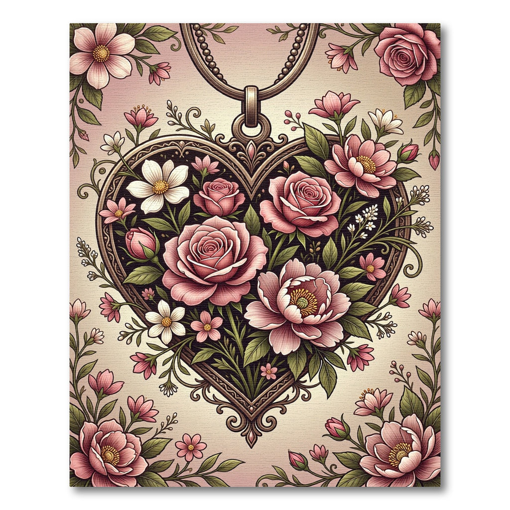 Romantic Pink Heart Floral Medallion Rug