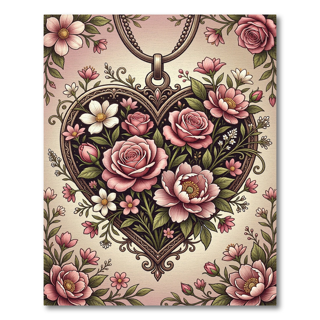 Romantic Pink Heart Floral Medallion Rug
