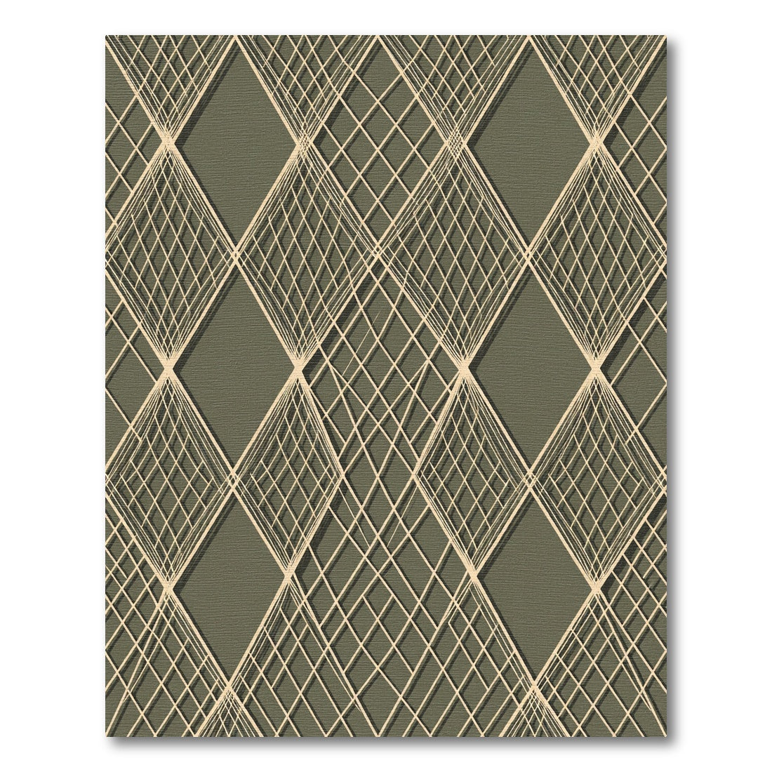 Olive Green Intersecting Geometric Diamond Grid Rug