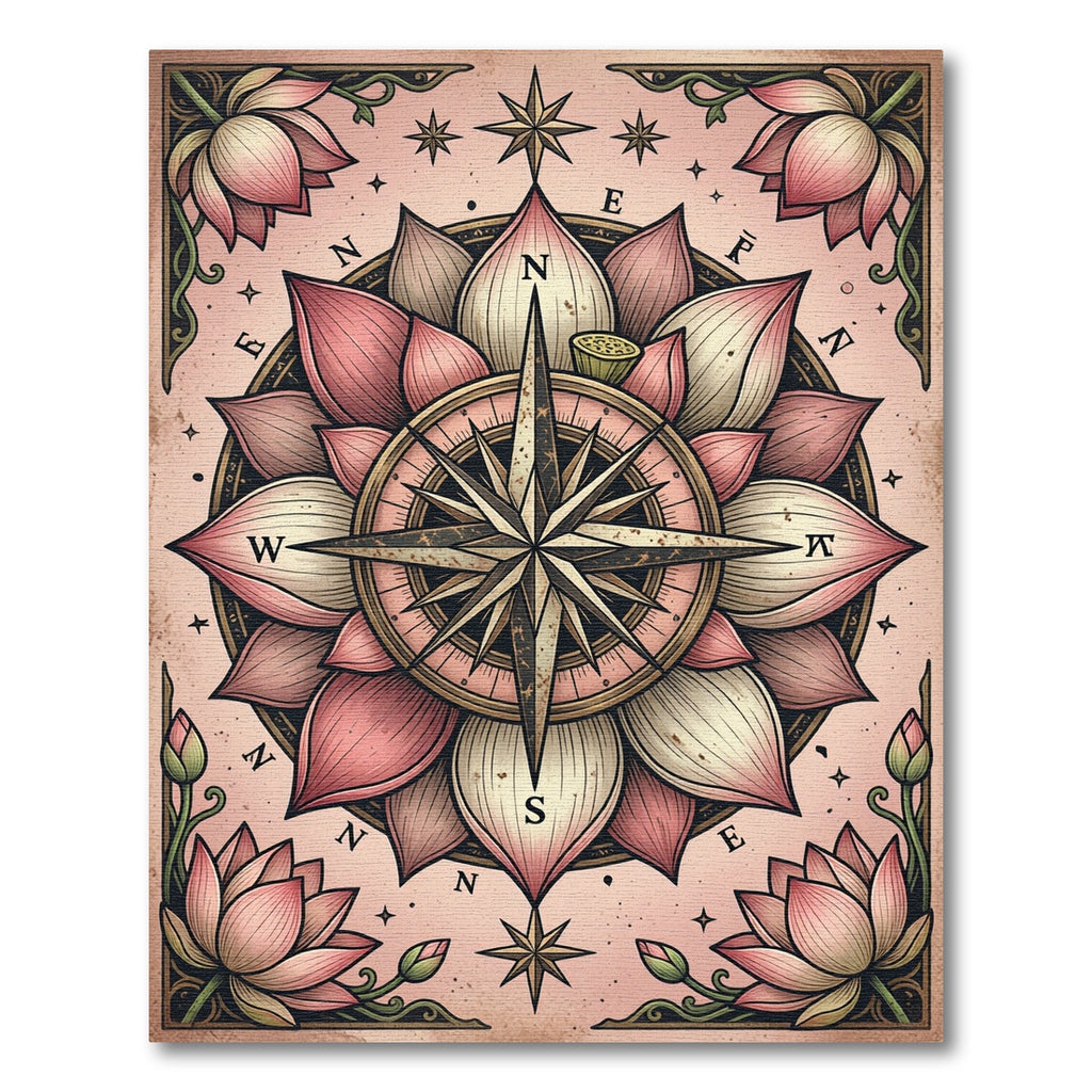 Blush Pink Lotus Compass Floral Medallion Rug