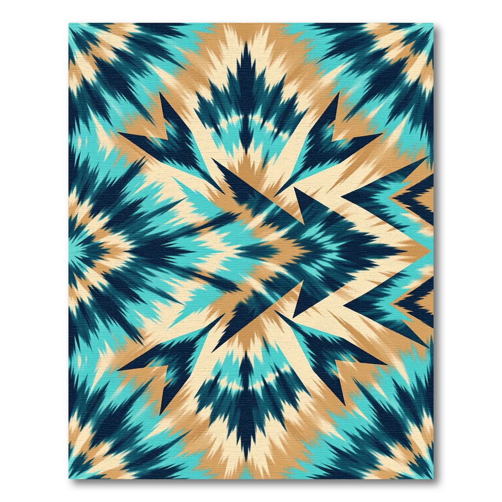 Teal and Tan Abstract Zigzag Rug