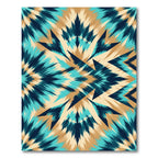 Teal and Tan Abstract Zigzag Rug