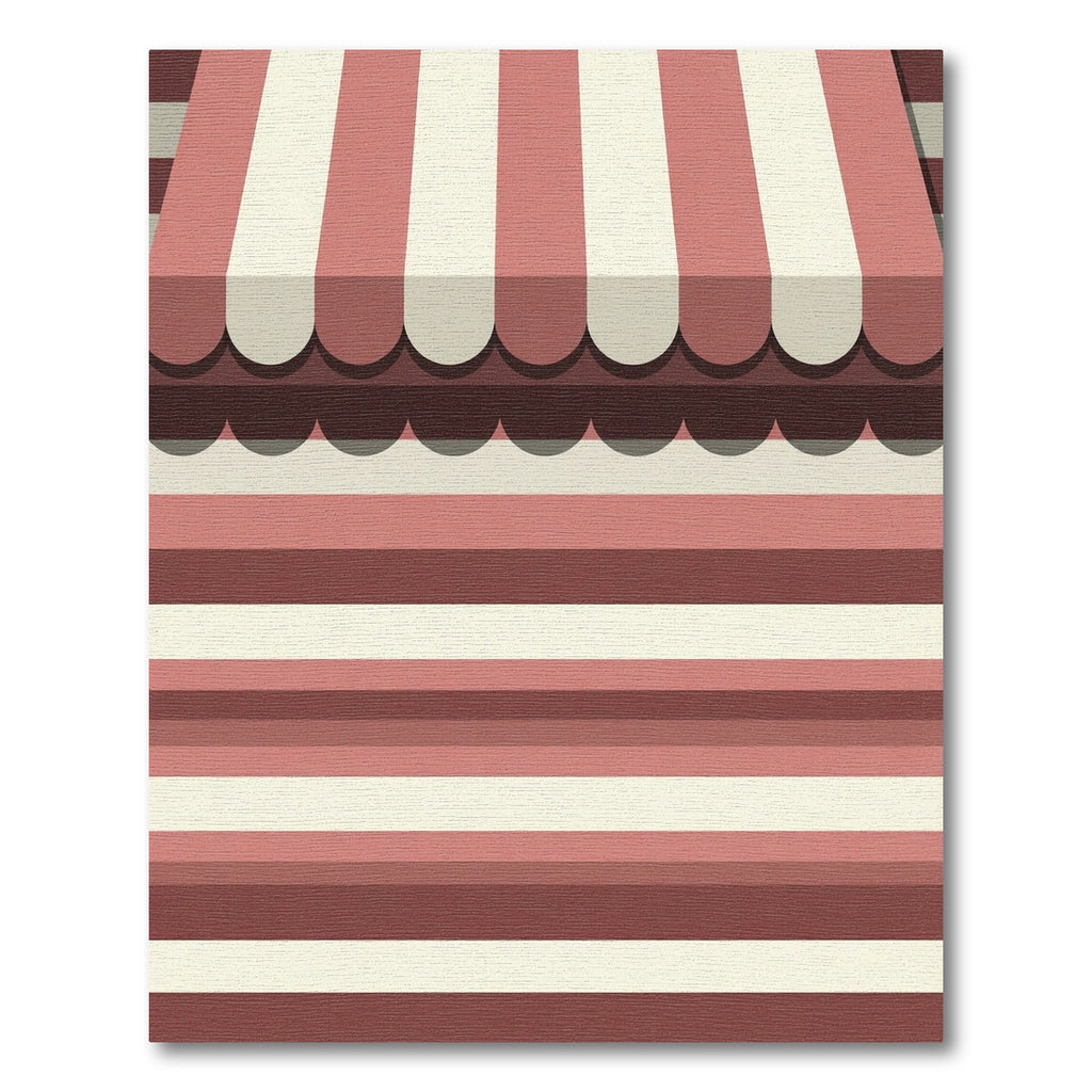 Crimson Striped Scalloped Awning Rug