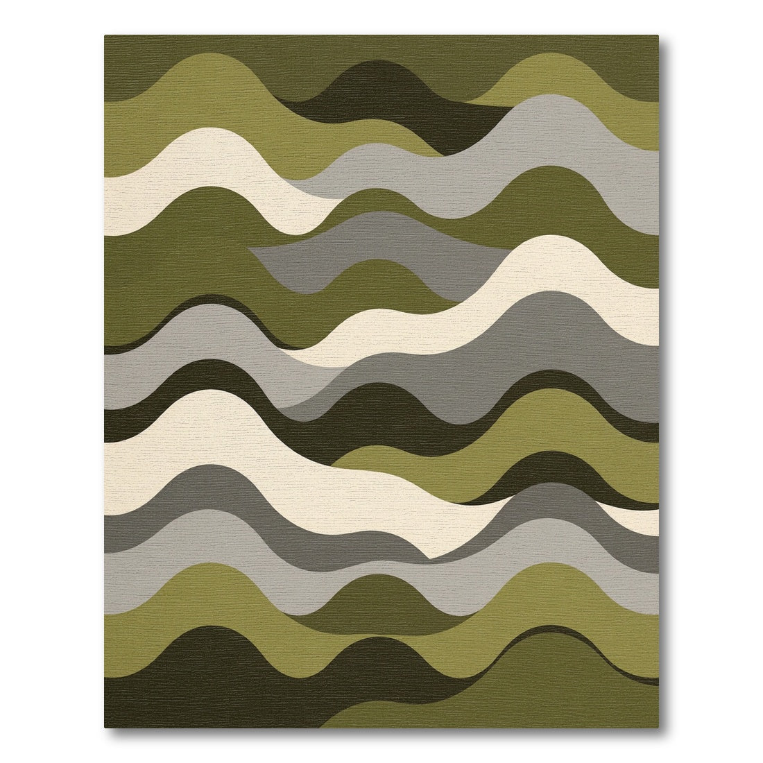 Modern Olive and Gray Wavy Lines Rug