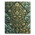 Ornate Gold Green Floral Scroll Rug