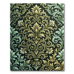 Ornate Gold Green Floral Scroll Rug