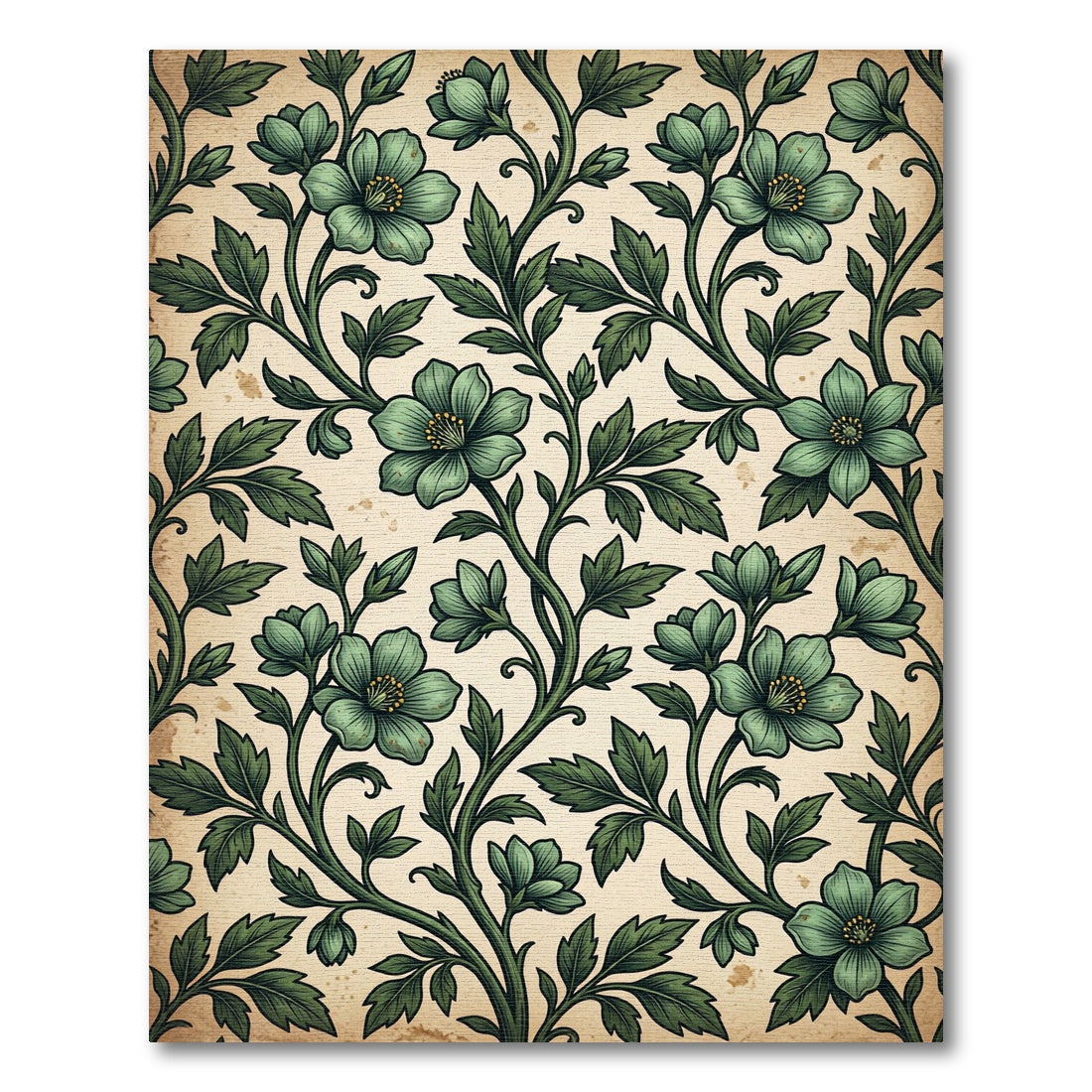 Sage Green Botanical Floral Scroll Runner Rug