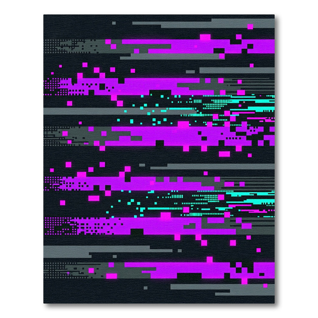 Cyber Neon Purple Pixel Glitch Art Rug