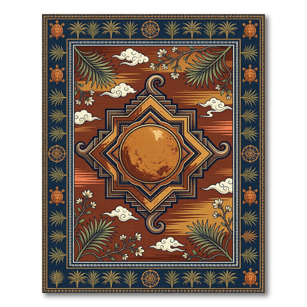Celestial Terracotta Lunar Sun Earthy Meditation Rug