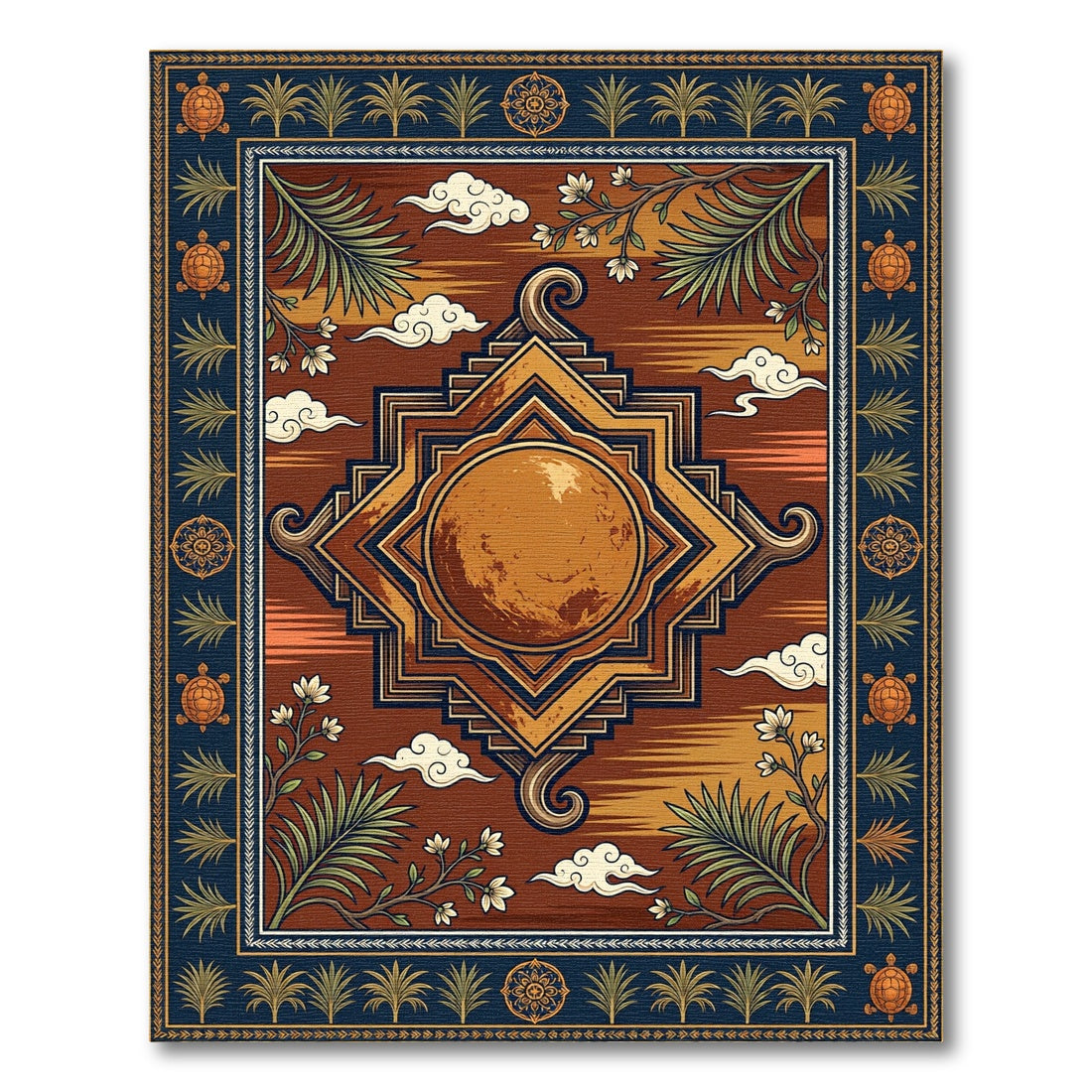 Celestial Terracotta Lunar Sun Earthy Meditation Rug