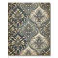 Intricate Damask Blue Gold Leaf Rug