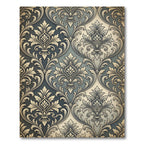 Intricate Damask Blue Gold Leaf Rug