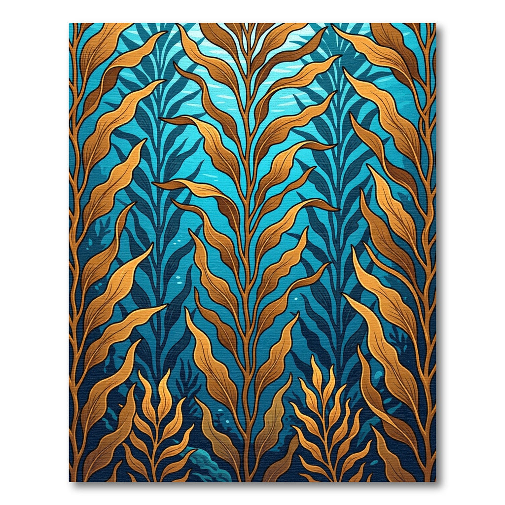 Golden Kelp Forest Under Blue Ocean Rug