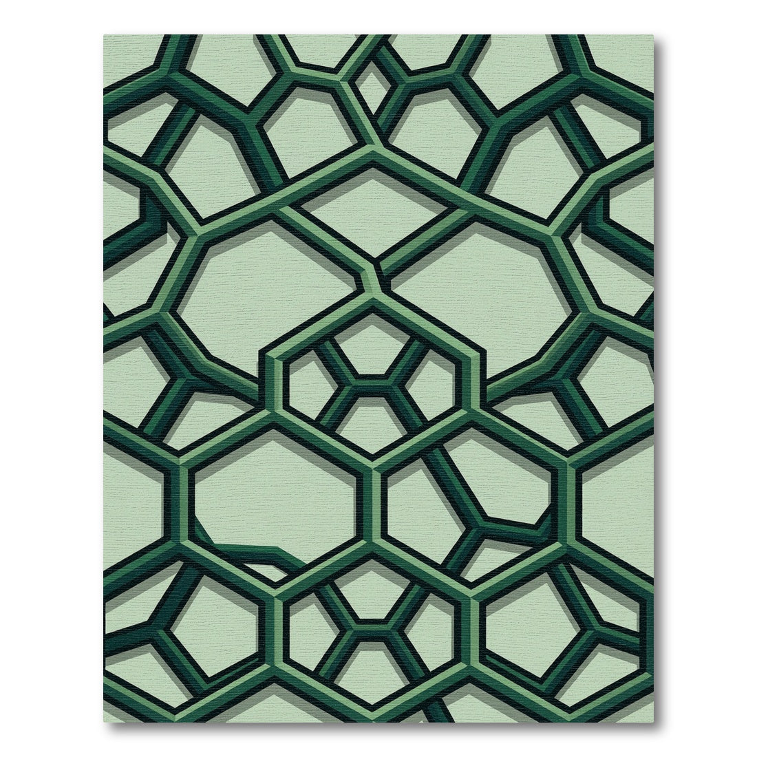 Modern Emerald Geometric Interlocking Hexagon Rug