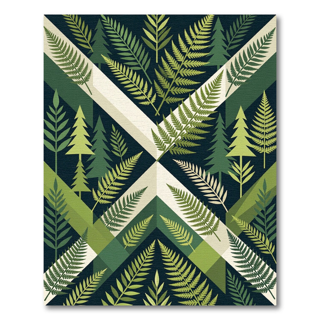 Green Fern Forest Geometric Abstraction Rug