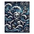 Nautical Pirate Skull Blue Ocean Art Rug