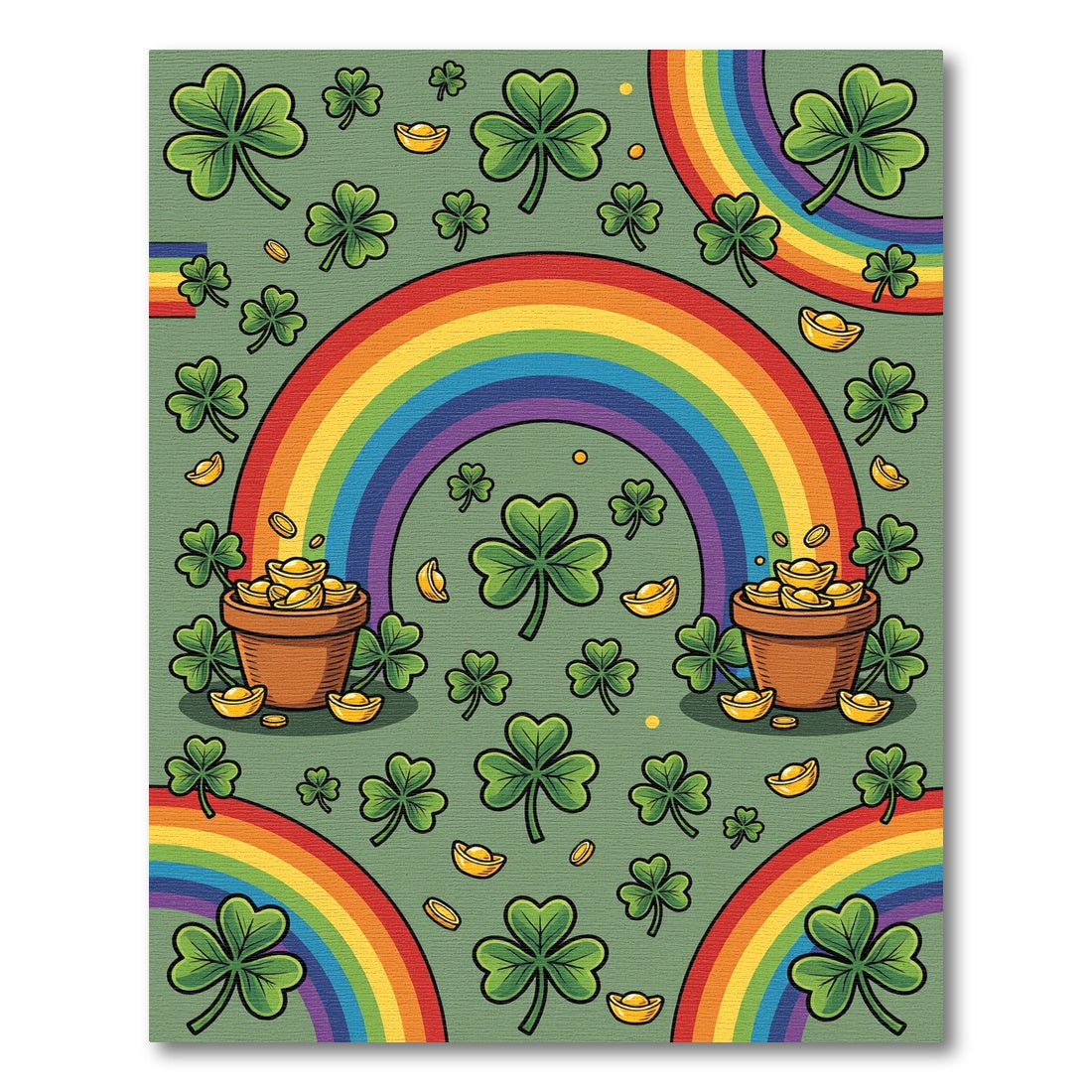 Vibrant Lucky Shamrock Rainbow Gold Rug
