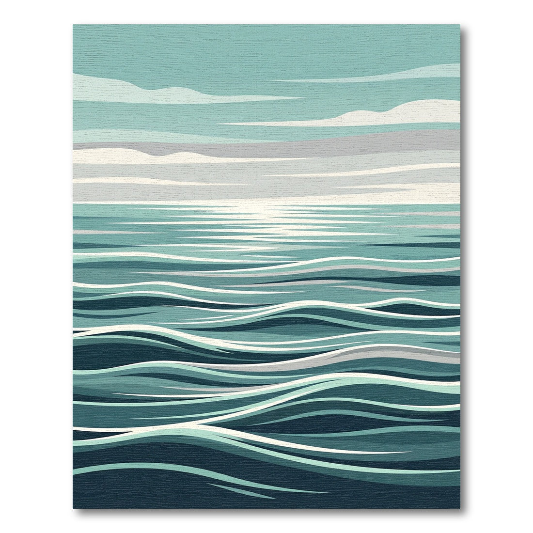 Abstract Teal Ocean Wave Horizon Rug
