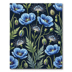 Botanical Blue Poppy Midnight Garden Rug