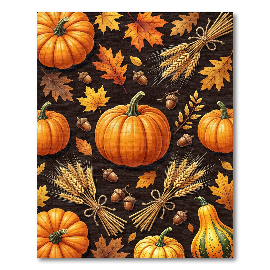 Harvest Pumpkin Wheat and Autumn Leaf Rug