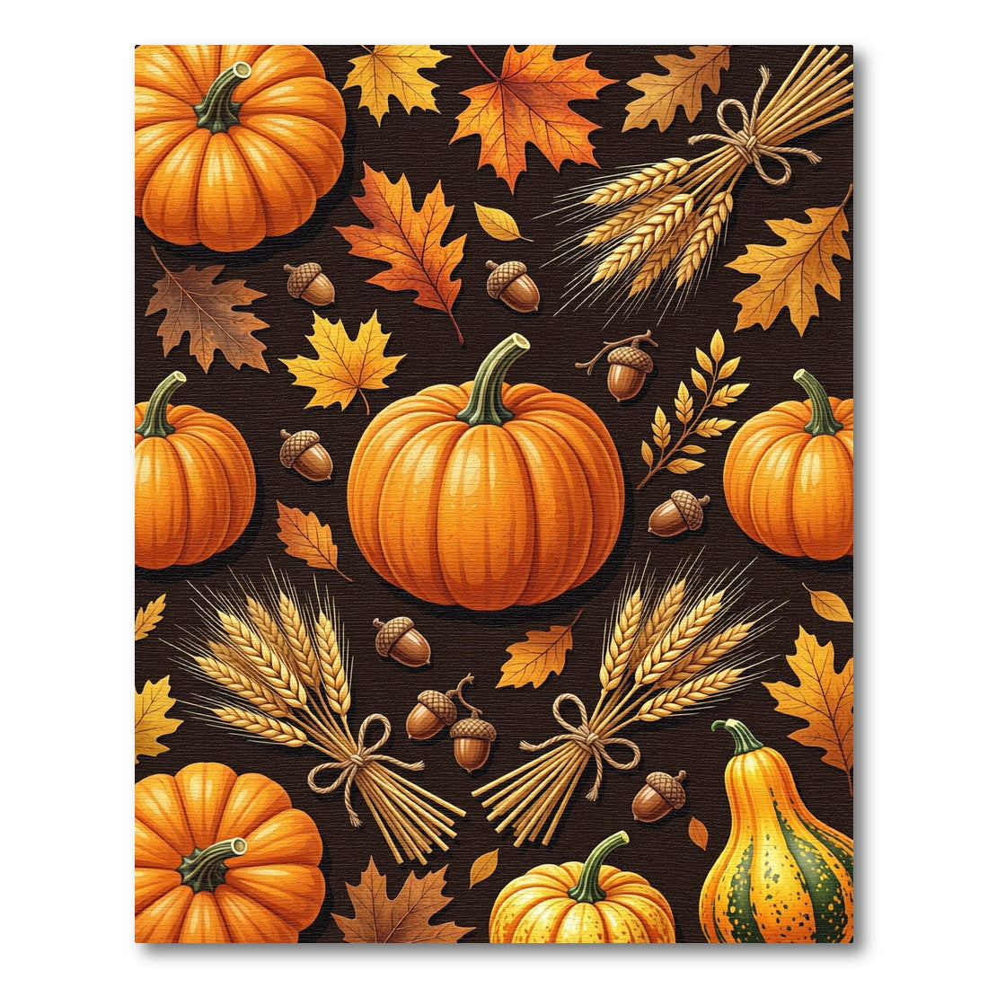 Harvest Pumpkin Wheat and Autumn Leaf Rug