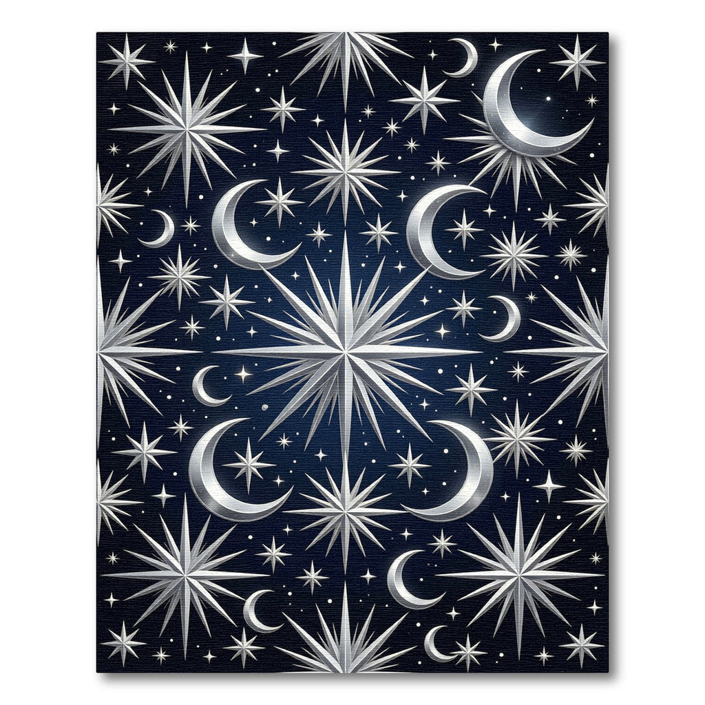 Celestial Silver Moon and Star Night Rug