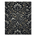 Ornate Black and Gold Acanthus Scroll Rug
