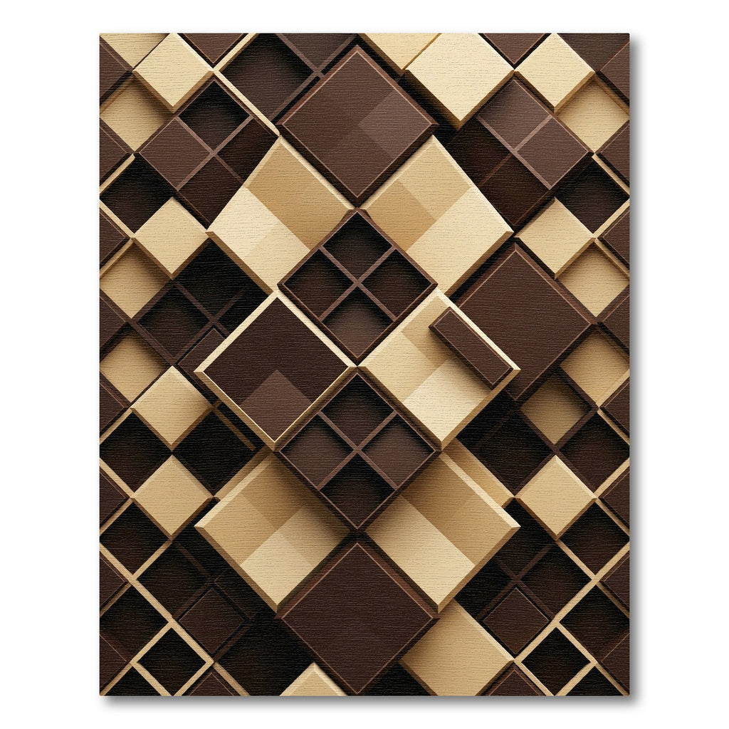 Geometric Espresso and Cream Layered Blocks Rug