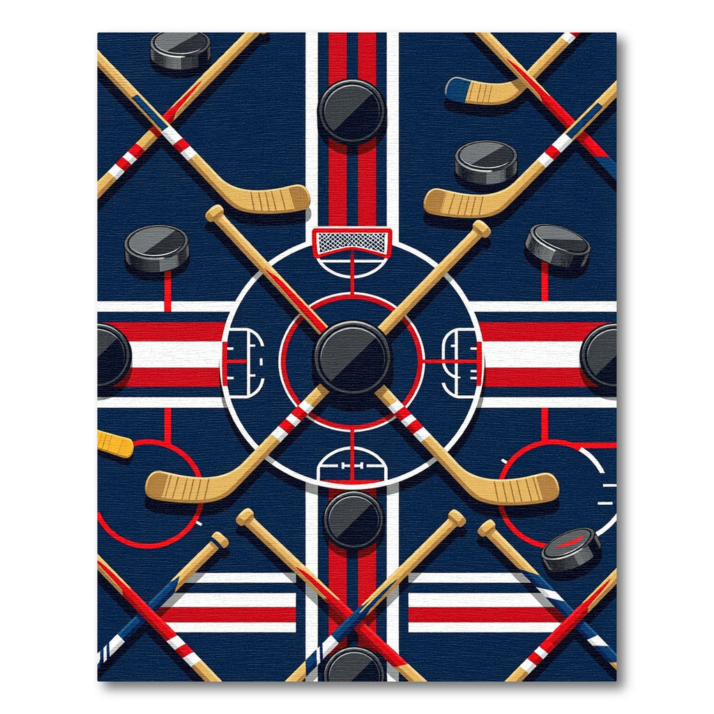 Geometric Ice Hockey Rink Navy Red Rug