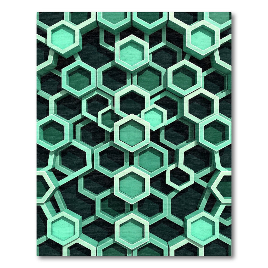 Geometric Hexagon Layers in Sage Green Rug