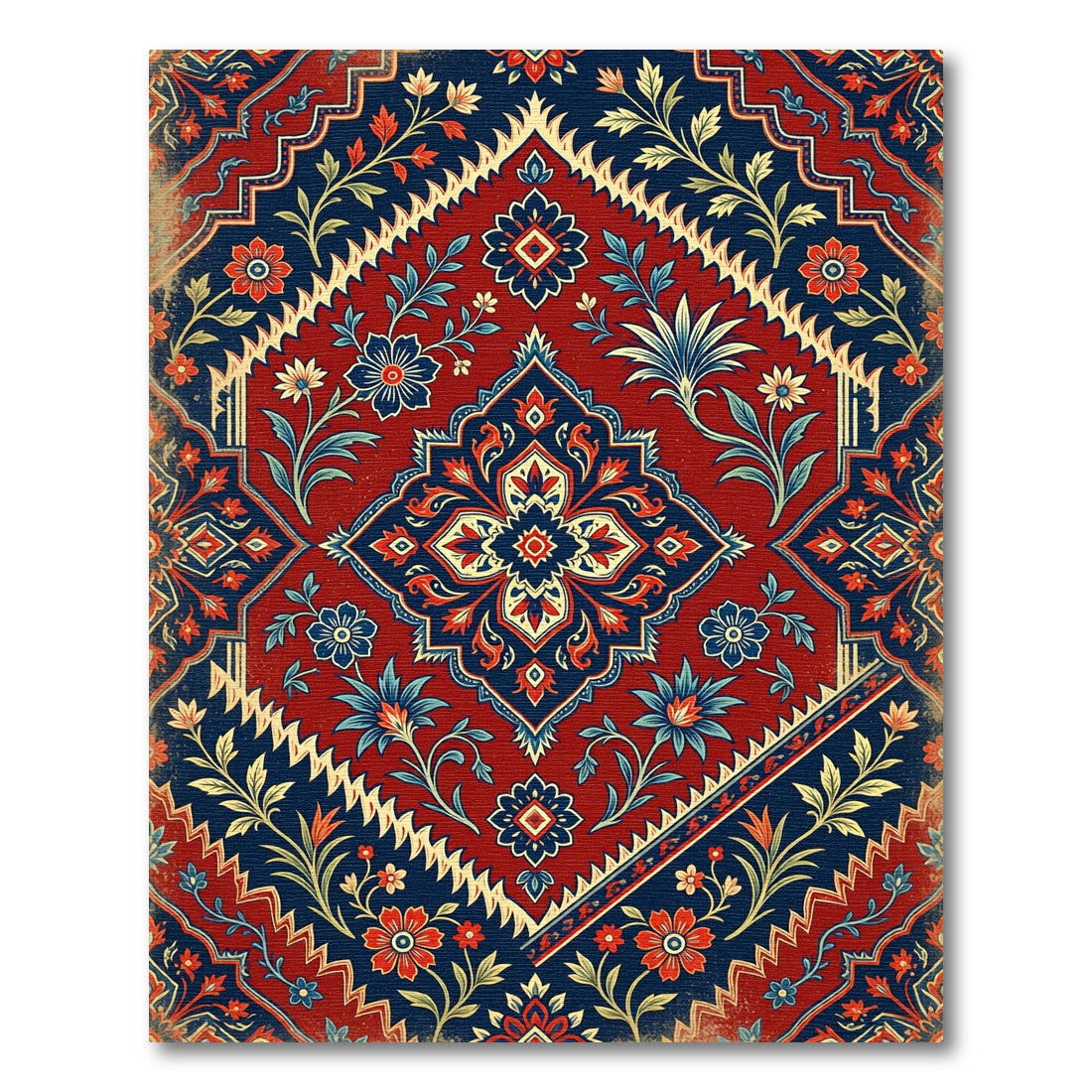 Crimson Navy Floral Garden Medallion Rug