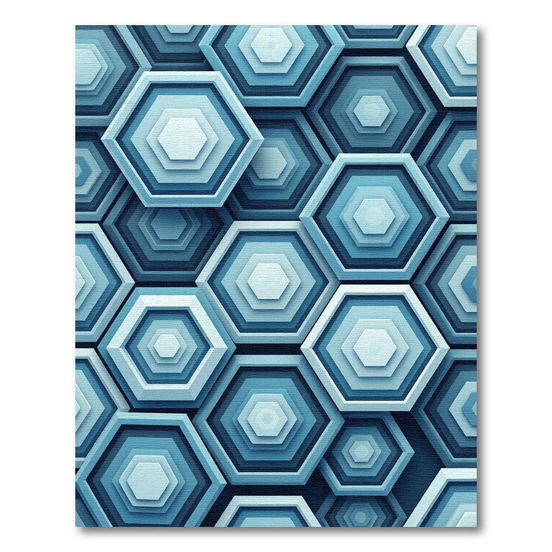 Modern Teal Geometric Layered Hexagon Rug