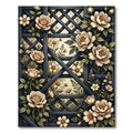 Cream Peony Rose Trellis Lattice Rug