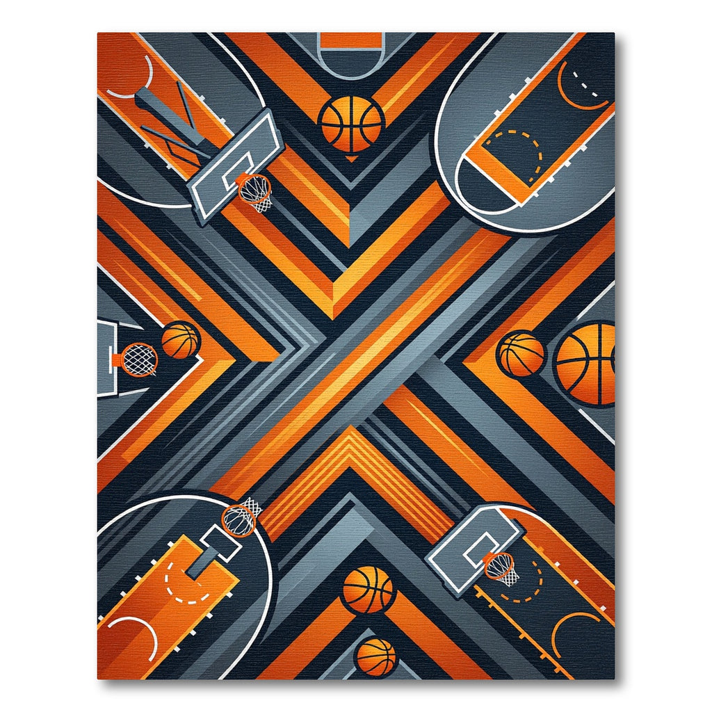 Modern Geometric Orange Basketball Court Rug