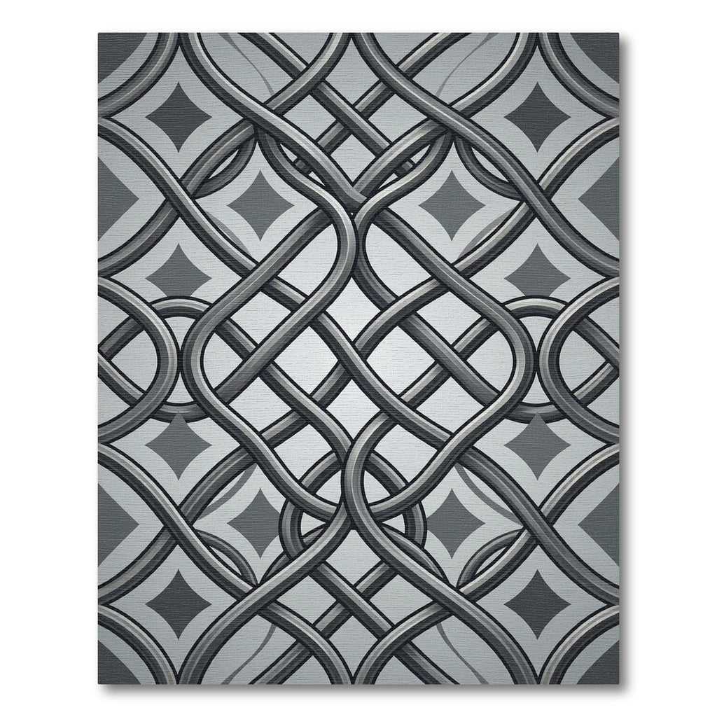 Metallic Silver Interlocking Geometric Links Rug