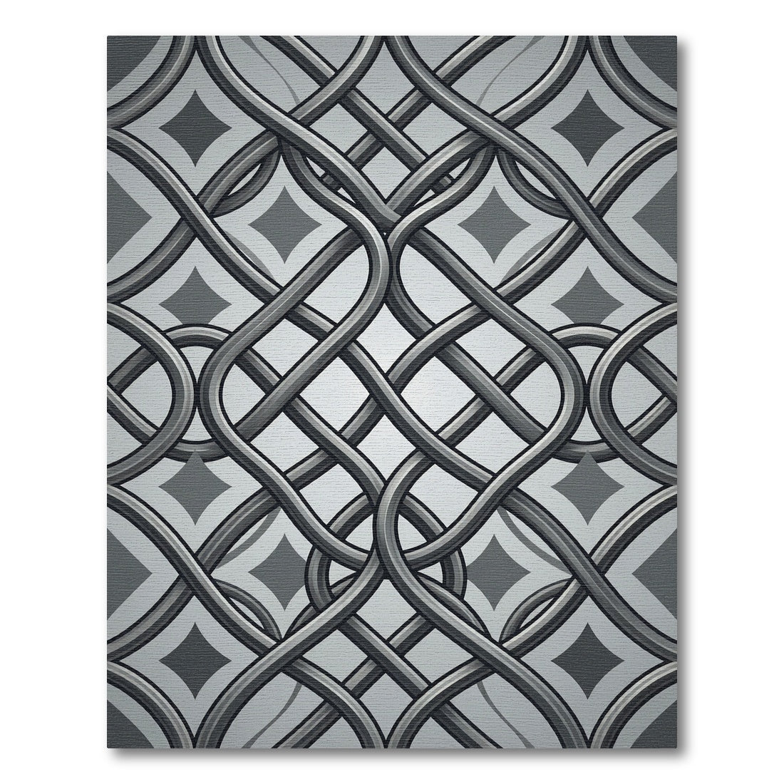 Metallic Silver Interlocking Geometric Links Rug