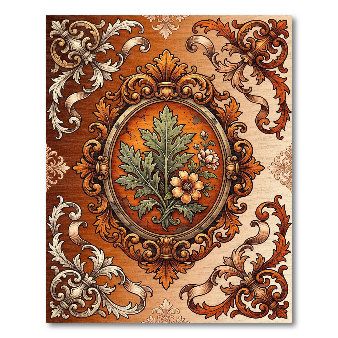 Ornate Burnt Orange Floral Filigree Rug