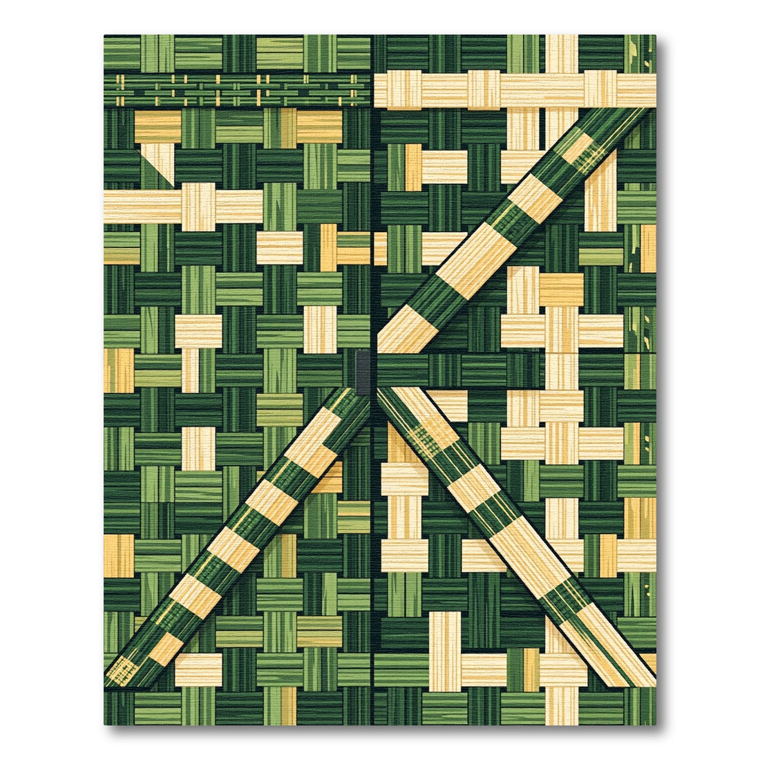 Green Yellow Woven Stripe Composition Rug