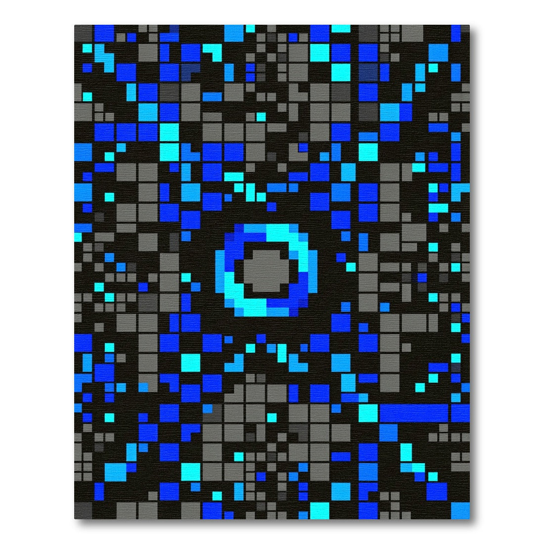 Modern Electric Blue Digital Pixel Mosaic Rug