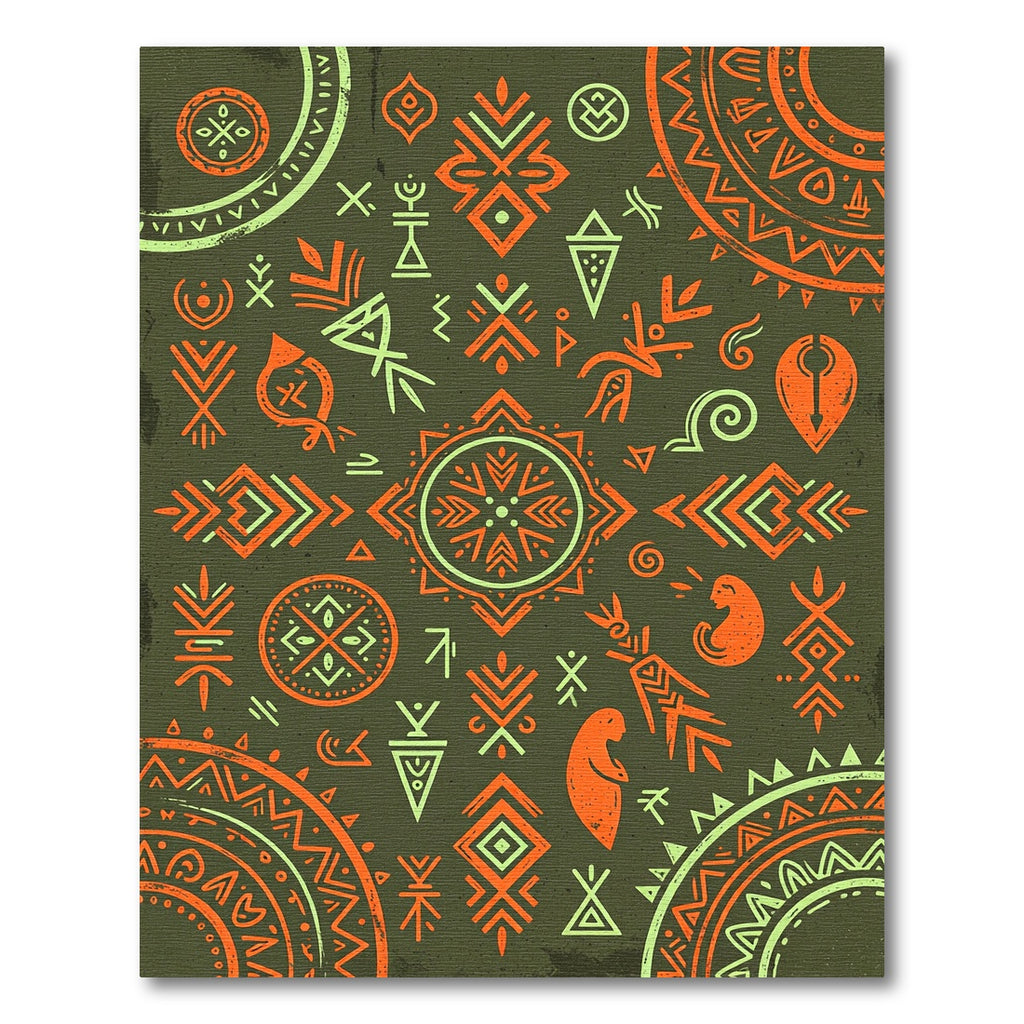 Earthy Sage and Rusty Orange Ancestral Art Rug
