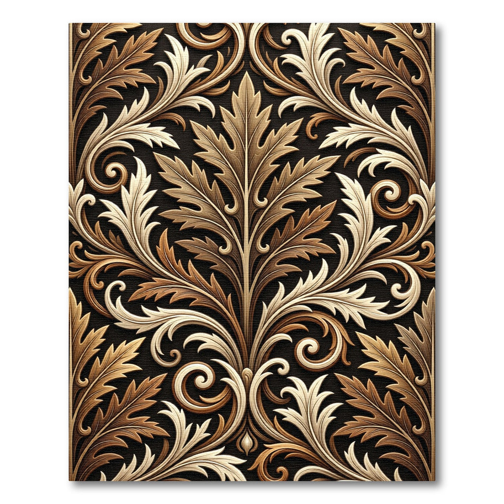 Luxe Black Golden Leaf Scroll Rug