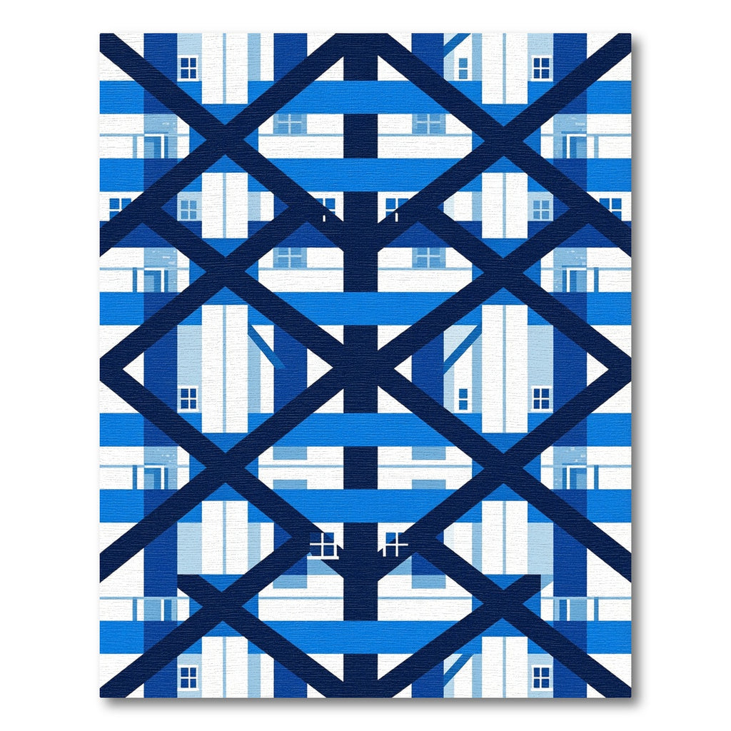 Geometric Navy Blue Crossed Lattice Grid Rug
