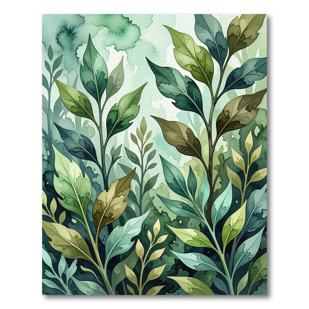 Lush Watercolor Green Forest Leaves Rug