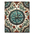 Vintage Teal Nautical Compass Floral Tile Rug