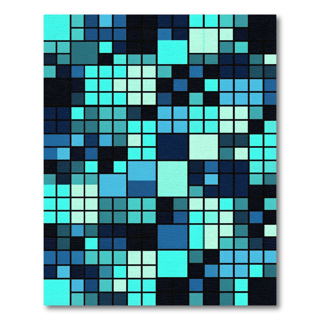 Modern Teal Pixelated Mosaic Grid Rug