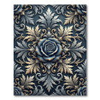 Elegant Navy Blue Rose Damask Scroll Rug