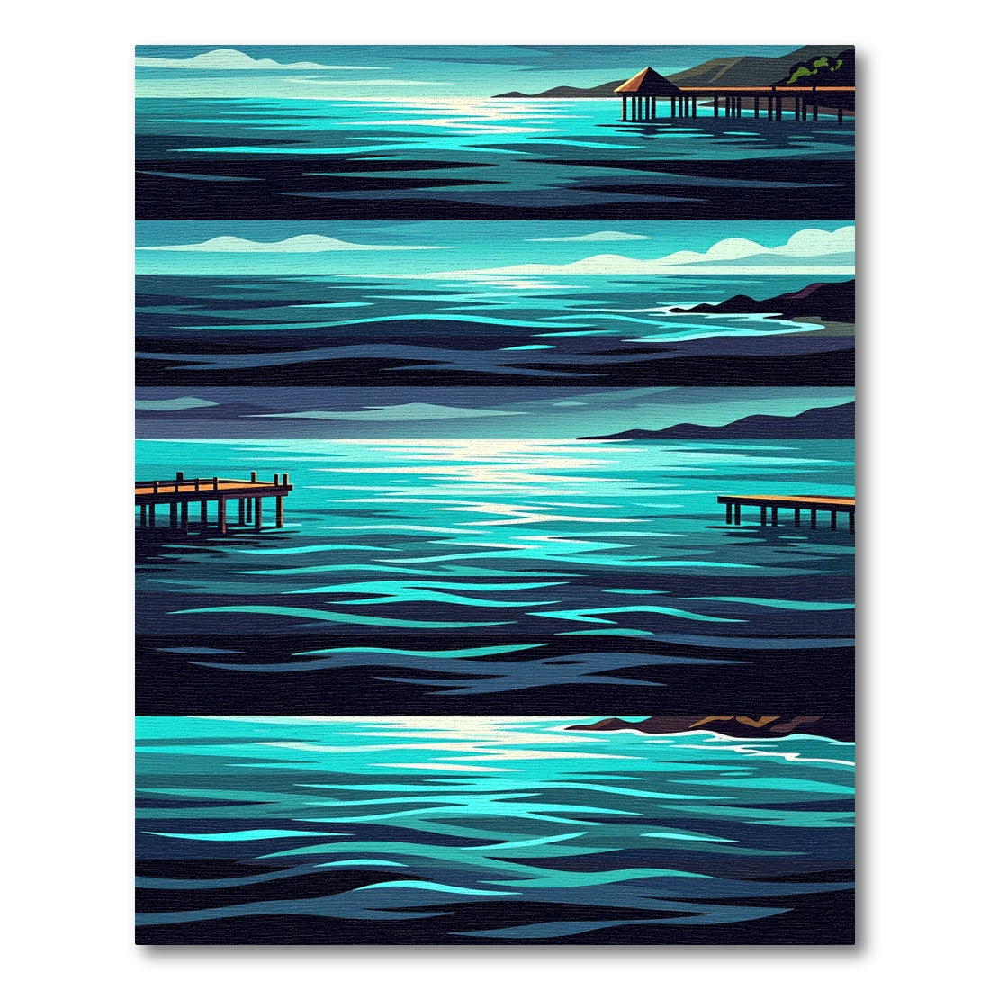 Serene Coastal Horizon Teal Ocean Wave Rug